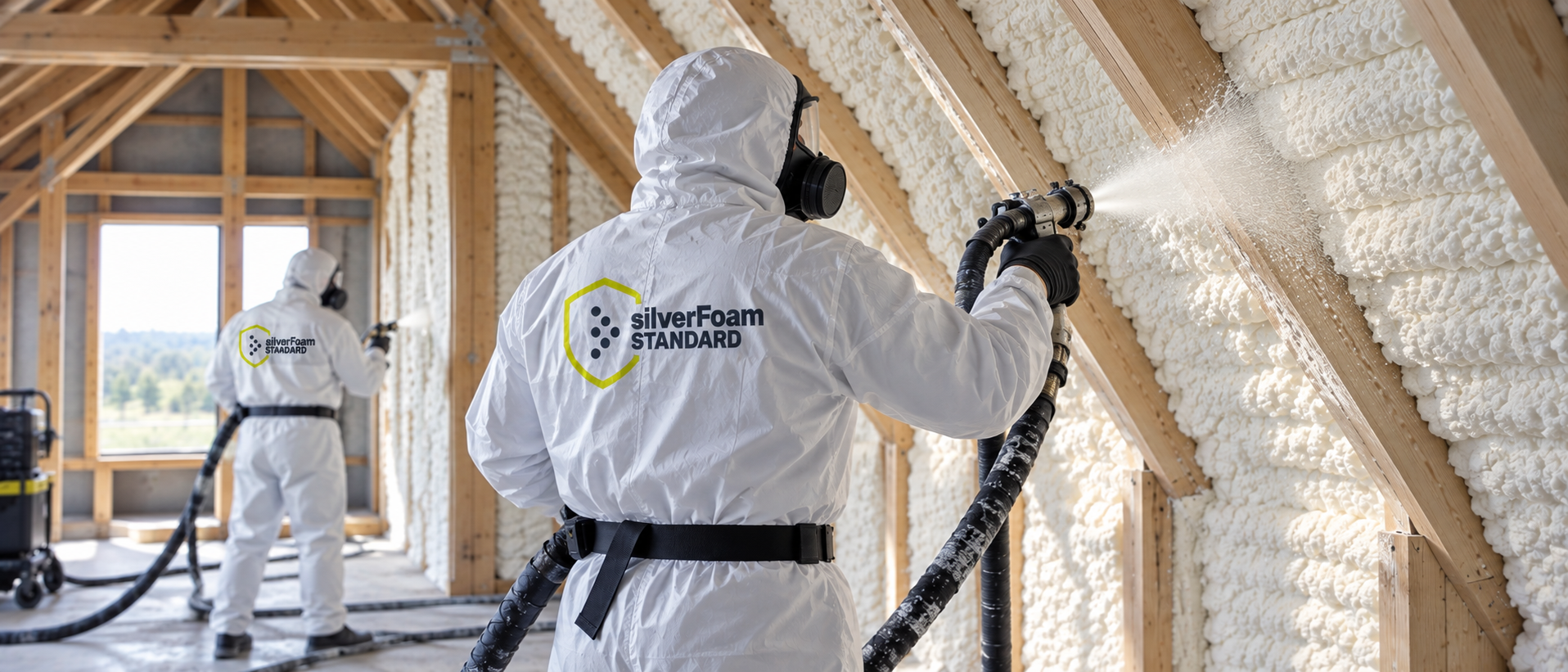 Aplikatorzy silverFoam Standard wykonują izolację poddasza pianą PUR
